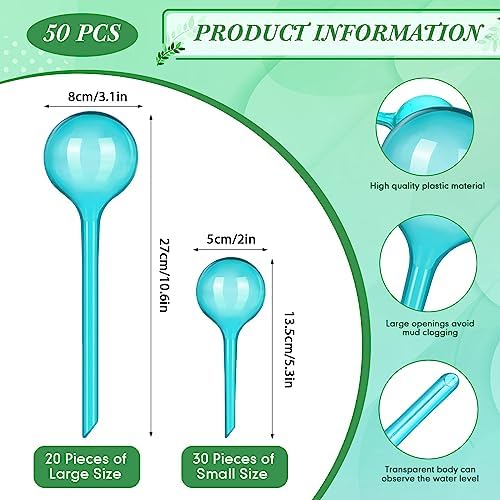 Pinkunn 50 Pcs Plastic Plant Watering Globes Translucency Plant Watering Devices Self Watering Globes Automatic Watering Drip Irrigation Equipment for Plant Garden Indoor Outdoor, 2 Size, Lake Blue - Image 2