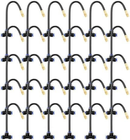 Upriver 30 Pcs Brass Misting Nozzles Tee with 8 Inch Built in Hose for 0.47"/12mm Tubing, 360° Rotation Adjustable Water Mister Nozzle Thread Sprayer for Garden Watering System by Upriver
