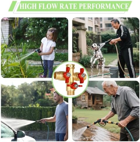 3 Way Garden Hose Splitter, Solid Brass High Flow Spigot Splitter with 3/4” GHT Thread, Individual Shut-Off Valves & Long Handle, Heavy Duty Hose Manifold for Outdoor Faucet - Image 6