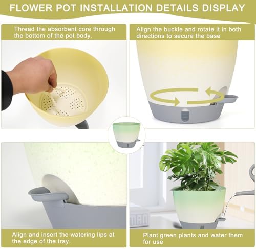 4-Piece Planter Set, 12/10/9/8-inch Self-Watering Pots with Drainage Holes, Deep Trays, Water Level Indicators, Suitable for Plants (12/10/9/8-inch, White Gradient Design) - Image 4