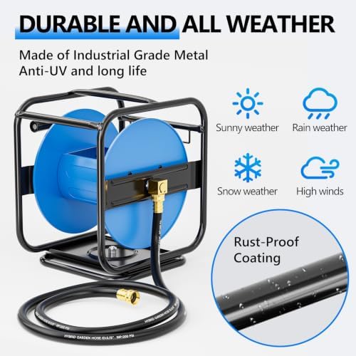 SPECILITE Metal Garden Hose Reel, 360° Rotation Frame, 75-100 FT, Blue - Image 4