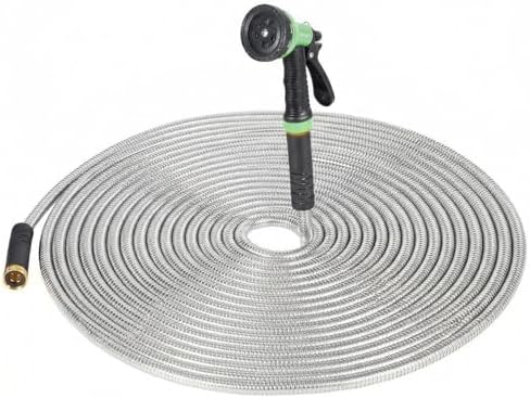 25FT/50FT/75FT/100FT Stainless Steel Garden Hose with Spray Nozzle-Heavy Duty Metal Water Hose with Nozzle for Outdoor Watering and Car Washing, Non-Expandable by HighQualityandFastShipping