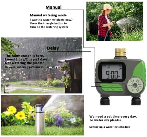 Sprinkler Timers Two Independent Automatic Watering System for Garden Hose, Low Power Consumption, One Year Standby Time, Rain Delay Watering Schedule, Easy Installation, Outdoor Waterproof - Image 4