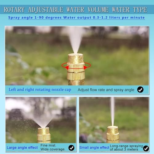 98Ft Greenhouse Drip Irrigation Kit Automatic Irrigation System 360°Adjustable 30 Brass Spray Nozzles 1/2'' Irrigation Tubing Hose Patio Misting Plant Watering with Blank Distribution Tubing Hose - Image 3
