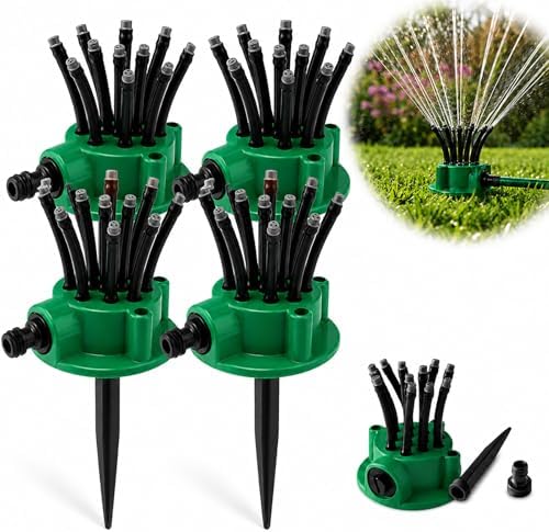 360° Multi-Directional Lawn Sprinkler for Yard & Garden, Precision Irrigation with Wide Coverage, Stable Rotating & Easy-Connect Automatic Watering System for Grass, Roof Cooling & Outdoor Fun (4pcs) by Unknown