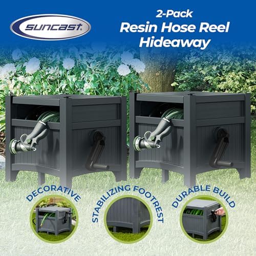 Suncast 2 Pack Hideaway Garden Hose Reel, Holds 100' of 5/8" Standard Vinyl Hose, Cyberspace Grey - Image 2