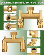 Hose Splitter 2 Way Heavy Duty, Solid Brass Full Flow Outdoor Faucet and Garden Hose Splitters, Water Spigot Splitter T Adapter, All Metal Water Connector with Shut-Off Valve, 3/4 - Inch GHT Thread - Image 4