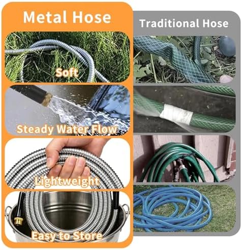 Garden Hose, Stainless Steel Metal Water Hose with 3/4" Solid Brass Connector for Yard Lawn Outdoor Rv No Kink Puncture Proof (Sliver, 50 Ft) - Image 5