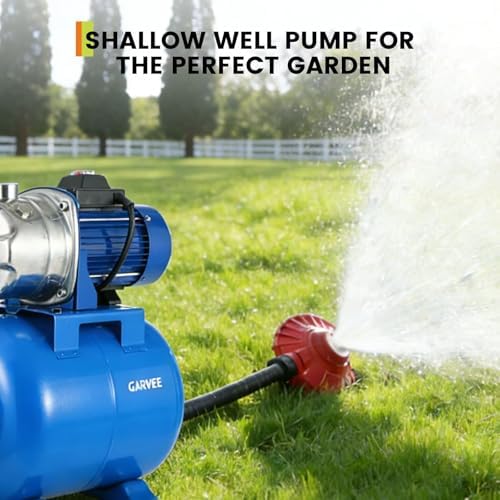 1HP Shallow Well Pump Tank Garden Water Pump Booster System, Pressurized Farm Irrigation, Automatic Water Booster Jet Pump or Home, Farm, Garden Irrigation & Water Transfer, Blue - Image 5