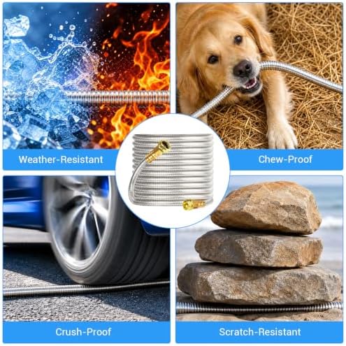 50 FT Stainless Steel Garden Hose, Heavy-Duty Water Hose with Adjustable Brass Nozzle, No Kink & Leak-Resistant, Lightweight Flexible Hose for Lawn, Yard Watering, RV & Car Washing - Image 7