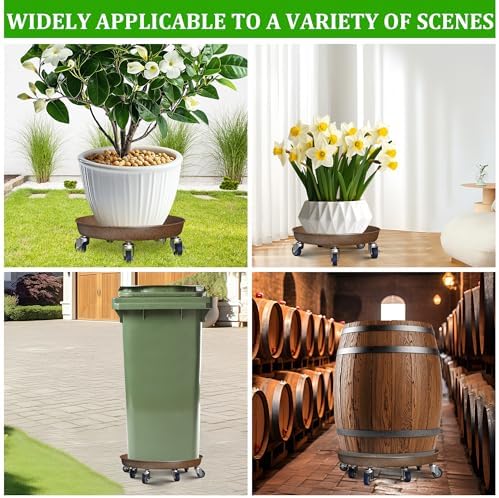 20" Metal Plant Caddy, Heavy Duty Planter Pot Mover with Iron Lockable Wheels and Drain Hole, Large Rolling Dolly Planter Caddy Flower Pot Indoor and Outdoor Flowerpot Tray (2pcs) - Image 6