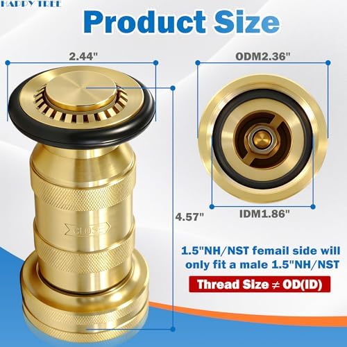 Happy Tree 1-1/2" NST/NH Fire Hose Nozzle 100 psi 85 gpm Brass Fire Equipment Heavy Duty Industrial Jet Fog Spray Nozzle Slim Neck - Image 2