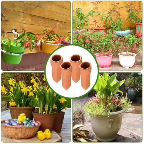 Watering Spikes,4-Piece Reusable Automatic - Plant Terracotta Watering Spikes Insert,for Indoor Garden Balcony Yard Patio Porch Deck Home Office - Image 4