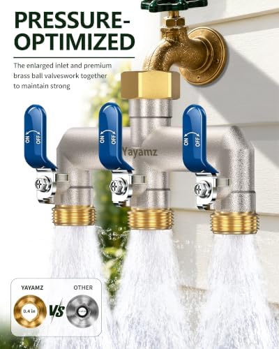 3-Way Garden Hose Splitter, Heavy-Duty Brass, 3/4" GHT, Blue - Image 6