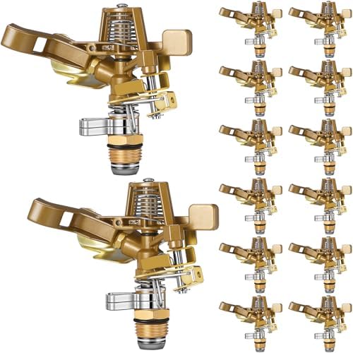 Ferraycle 14 Pieces 1/2 Inch Brass Impact Sprinkler Head with Nozzles Heavy Duty Adjustable 0-360 Degrees Impulse Sprinkler Head Lawn Watering for Yard Irrigation by Ferraycle