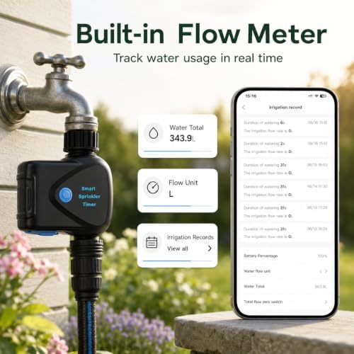 WiFi Water Timer with Built-in Flow Meter, Smart Garden Hose Controller, No Hub Required, 2.4GHz App Remote Control, Timed & Volume Watering, Rain Delay, IP65 Waterproof for Lawn Garden Greenhouse - Image 3
