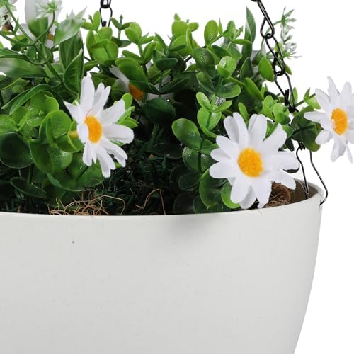 2 Pack Self Watering Hanging Planters: 9.7 Inch Pots with Chain Tray, White - Image 6