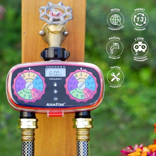 AQUASTAR Two-Zone Hose Watering Timer (Red) Garden Hose Sprinkler Timer, Automatic Irrigation for Lawn, Garden, Yard, Two Outlets - Image 4