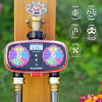 AQUASTAR Two-Zone Hose Watering Timer (Red) Garden Hose Sprinkler Timer, Automatic Irrigation for Lawn, Garden, Yard, Two Outlets - Image 4