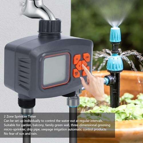 2 Zone Sprinkler Timer Digital, ABS Programmable Water Hose Timer with Auto Manual Rain Delay, 2 Outlet Faucet Irrigation Controller for Garden Lawn Yard - Image 5
