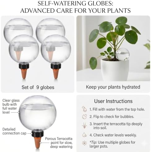Plant Watering Globes Slow Release Terracotta Automatic Plastic Watering Globes Top Fill Control Plants Watering Devices System Watering Planter Insert Spikes Stakes (White-17oz-9Pcs) - Image 2