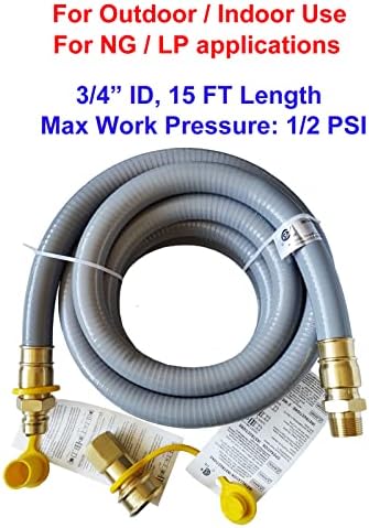 15FT 3/4" Inch ID Natural Gas Hose with Quick Connect Fittings for Standby Generators Natural Gas Equipment Outdoor Cooking Appliances Construction Heaters, CSA Certified for Indoor/Outdoor Use - Image 4