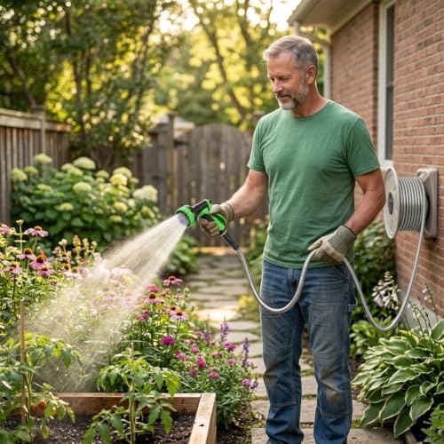 100FT 304 Stainless Steel Garden Hose with 10-Pattern Spray Nozzle (Green) - Image 6