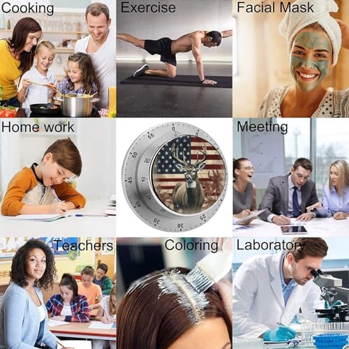 Mechanical Kitchen Timers for Cooking,Americana Flag Deer Printed 60 Minute Magnetic Countdown Timer,Cute Cooking Timers with Alarm,Stainless Steel Time Timer Manual No Batteries Required - Image 5