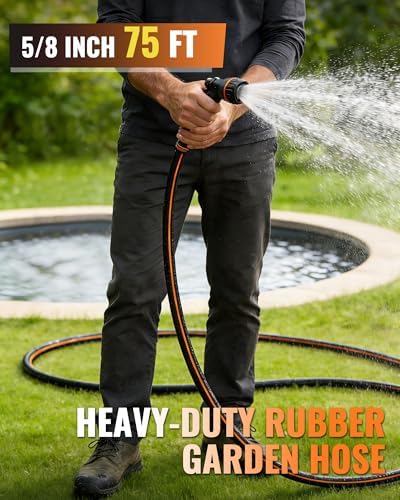 75FT x 5/8" Rubber Garden Hose, Heavy Duty Garden Water Hose, 300 PSI Working, 1000 PSI Burst, Swivel Handle with Stainless Steel Ring, 5-Layer Braided, All-Weather Outdoor Use, BG75GH06 - Image 2
