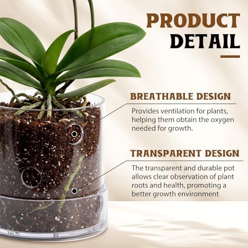 2 Pcs 4 Inch Clear Acrylic Orchid Planter Pot with 360° Round Holes & Tray - Image 3