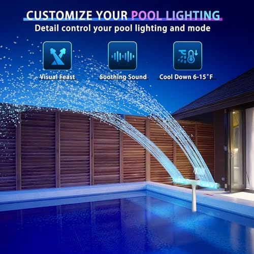 Pool Fountain with Light, 16-Color 12-Modes, Dual Spray Water Fountains for Above Ground & In-ground Pools, APP Control, 360°Adjustable Waterfall Sprinkler, Cooling Water - Image 4