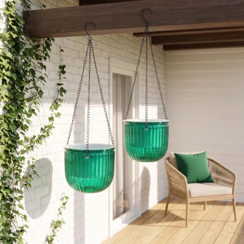 VICASKY 4pcs Hanging Plant Pots Green Hook Self Watering Plastic 6.5 Inch - Image 6