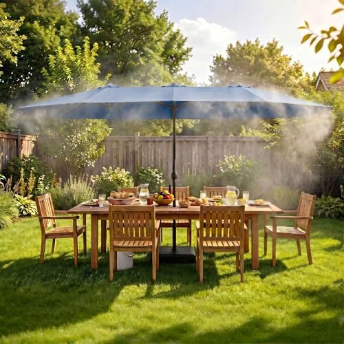 15 FT Patented Misting Patio Umbrella with Base, Outdoor Umbrella with Built-in Rechargeable Mist System by PIAOMTIEE