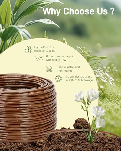 1/4" Drip Irrigation Tubing with 6" Emitter Spacing, (500 Ft Roll) Hydroponics Dripline with Built-in 0.5 GPH Dripper, Drip Line for Vegetation, Window Boxes and Garden (Brown) - Image 6