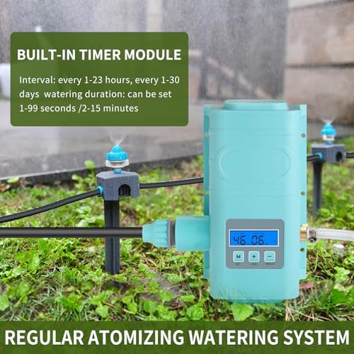 Automatic drip Irrigation Sprinkler kit, LCD Display, Supporting 15 nozzles, with Multiple Installation Methods for nozzles, Automatic Watering System for Plants,with Digital Programmable Water Timer - Image 2