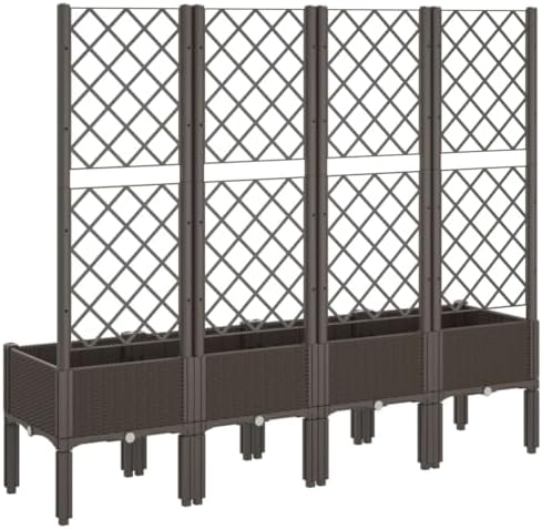 Garden Planter Box with Trellis Brown PP Rattan Look 63 Inch - Image 5