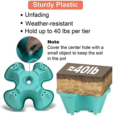 GameXcel Vertical Planter Tower - 4 Tier Stackable Garden Planters with Wheels and Tools Plant Pots for Strawberry Herb Flower and Vegetable Indoor Outdoor Use Teal 2 Pack - Image 2