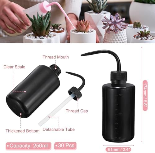 PATIKIL 250ml 8oz Succulent Eyelash Tattoo Wash Bottle, 30 Pcs Plastic Watering Squeeze Bottle Rinse Bottle for Plant Eyelash Extensions Irrigation Lab Gap Cleaning, Black - Image 2