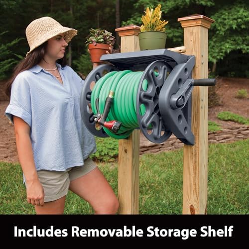 Liberty Garden Products Basics 512 Wall Mounted Hose Reel with Shelf Gray - Image 6