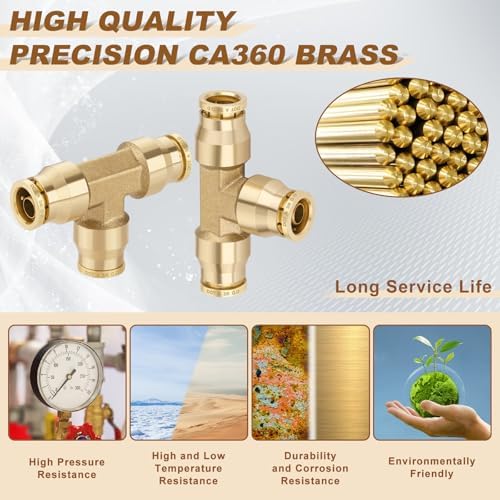 3/8" Brass Union Tee, DOT Approved 3-Way Air Line Connector 5PCS - Image 2