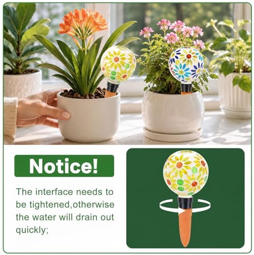 2 PCS Mosaic Plant Watering Globes with Terracotta Watering Spikes, 17oz Glass Self Watering Globes for Indoor & Outdoor Potted Plants, Decorative Water Drippers, Hand Blown Art Glass - Image 4