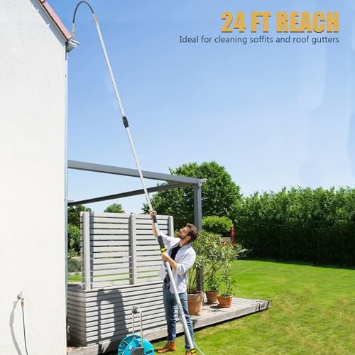 16FT (24ft Reach) Telescopic Gutter Cleaning Tools from The Ground, Rain Gutter Cleaners Tool with Hose Copper Attachment, Long Reach Gutters Cleaner Wand with Extension Pole - Image 2