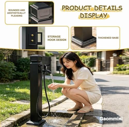 Freestanding Water Column with Faucet Hose Stand Garden Tap Post Stainless Steel Double Outlet Decorative Water Feature Vertical Pillar, Backyard Yard Hydrant(Style 5,Height: 80cm/31.5in) - Image 5