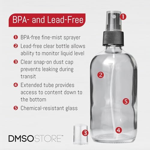 DMSOSTORE Glass Spray Bottles, 8 oz, BPA-Free Fine Mist Sprayer, Chemical-Resistant with Dust Cap, 6-Pack - Image 2