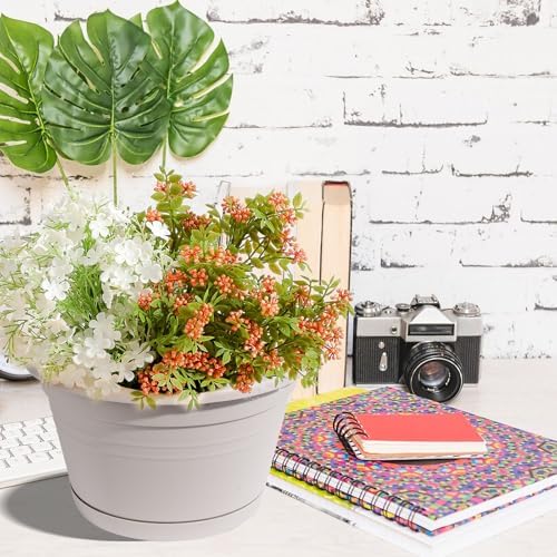 4 Pcs Hanging Planters,10" Hanging Pots Plastic Hanging Flower Plant Basket with Drainage Trays & Chain Holder for Outdoor Indoor Plants Garden Balcony Decoration, Light Gray - Image 4
