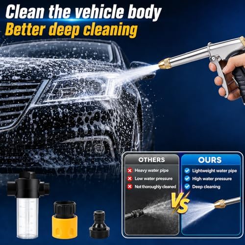 High-Pressure Hose Nozzle Gun for Car & Garden,Upgrade Garden Hose Pressure Washer,3 Adjustable Spray Modes,Heavy Duty Metal Spray Gun With Full Brass Nozzle,Suitable for Lawn,Plants - Image 2