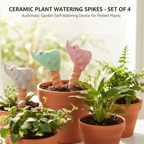 Self Watering Spikes 4Pack Adorable Elephant Terracotta Watering Spikes for Indoor Plants Automatic Plant Waterer - Image 2