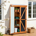 Tall Outdoor Storage Cabinet, 32" W x 16" D x 67" H Vertical Storage Shed with Wood Frame, Metal Panels, Padlock-Ready Double Doors, Sloped Roof and 3 Removable Shelves for Patio, Garden and Garage by Unknown