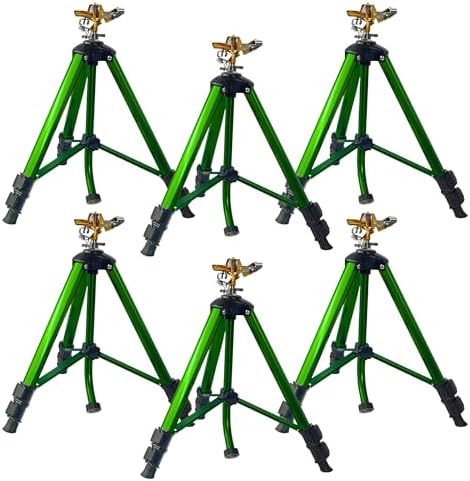 LIULO TOOL Impact Sprinkler on Tripod Base, 6 Pack Tripod Sprinklers with Brass Head, 360 Degree Large Area Irrigation with Extension Legs Flip Locks, Heavy Duty 3/4" Connector for Lawn Yard Garden by LIULOTOOL