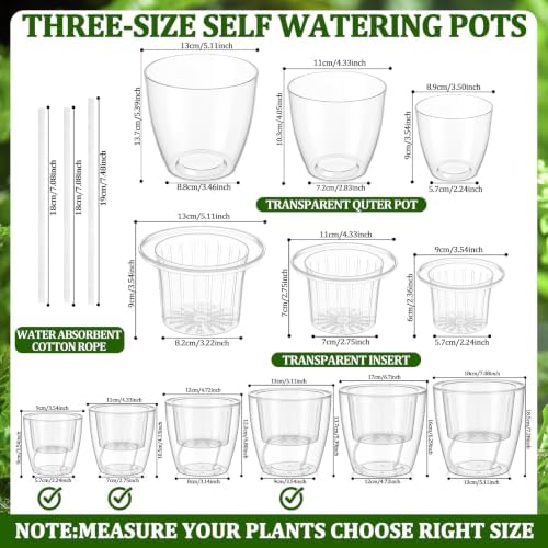 Self Watering Plant Pots, 3.5''/4.3''/5.1'', Transparent, 36 Pcs - Image 2